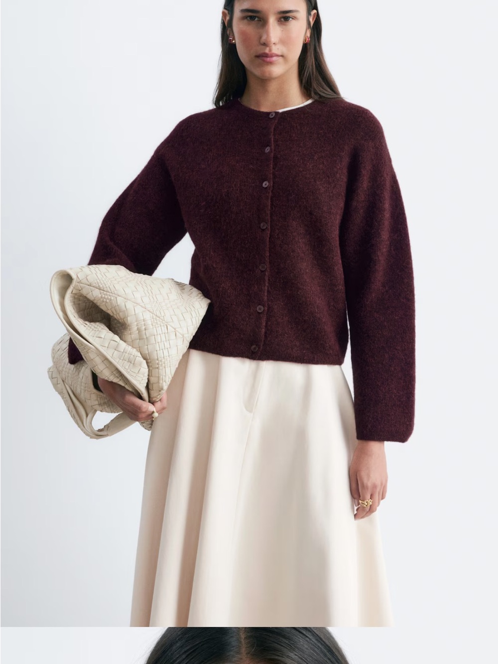 & Other Stories alpaca blend burgundy Crewneck Button-Front Cardigan - Picture 4 of 5